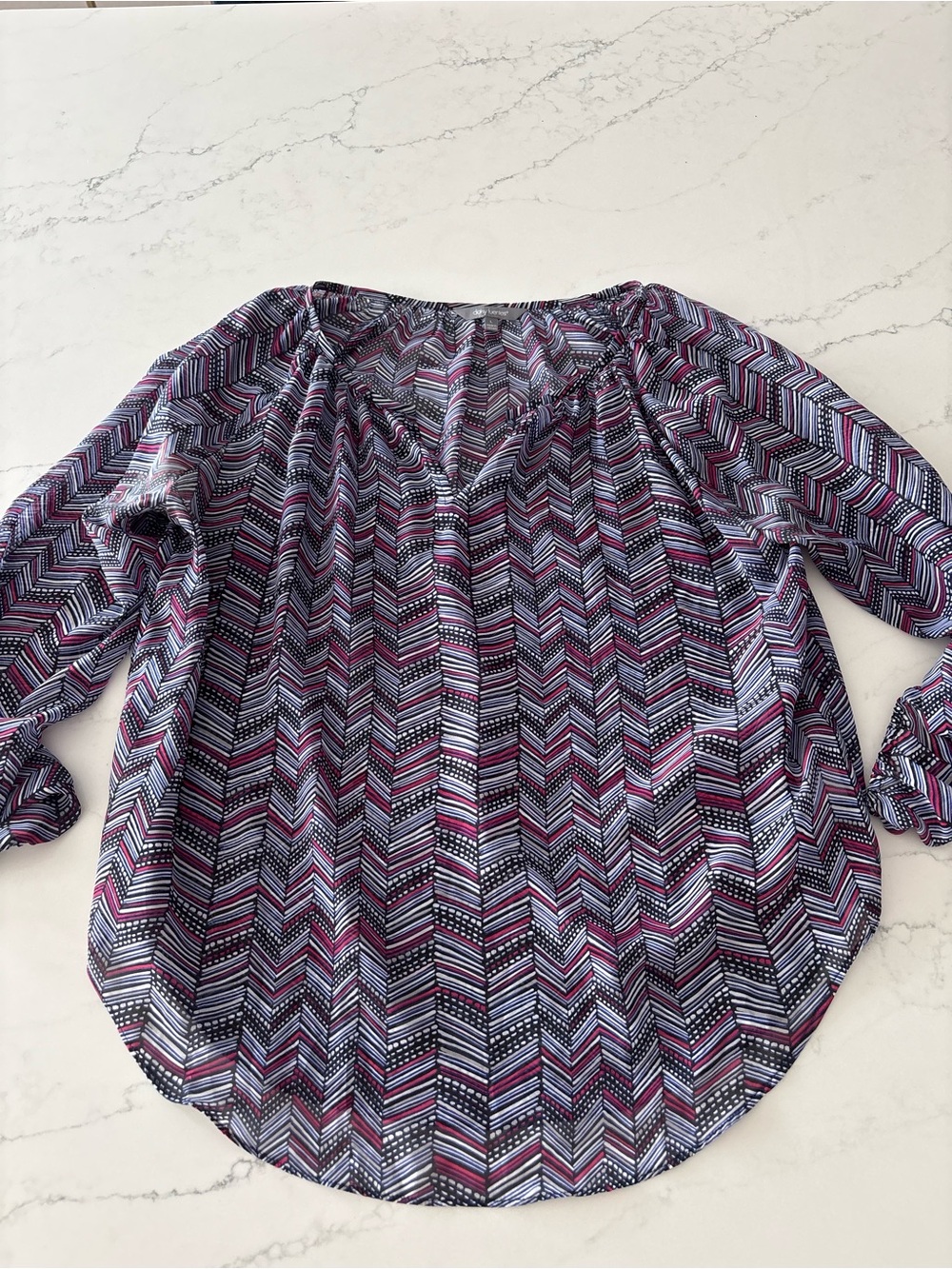 Daisy Fuentes Navy & Purple Printed Long-Sleeve Blouse - Picture 2 of 7
